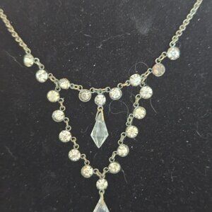 CZECH Faceted Clear Glass Art Deco Necklace Pendant